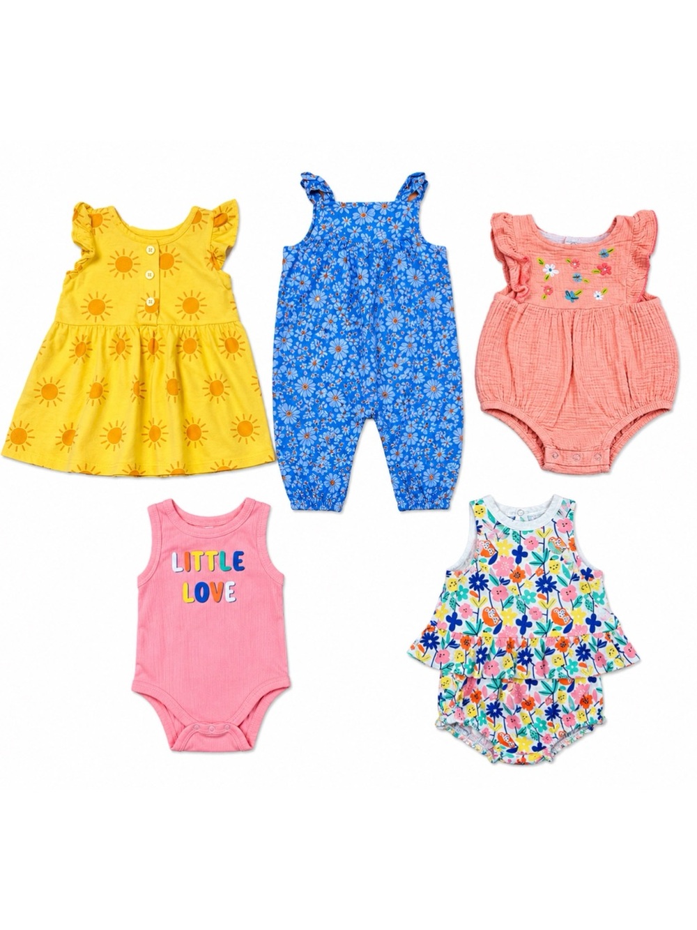 Mixed Brand 5-Piece Baby Girl Summer Clothing Dress Jumpsuit Bundle Size 6M